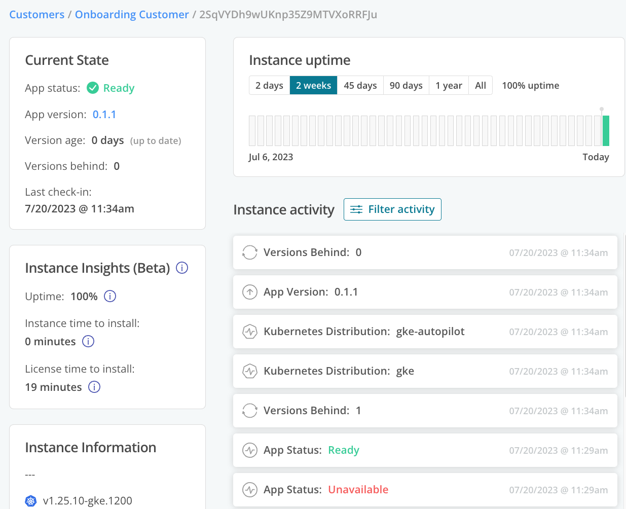 Instance details page